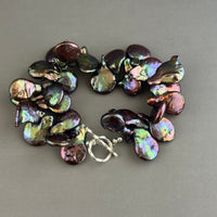 Gray Iridescent Freshwater Pearl Paddle Bracelet in Sterling Silver