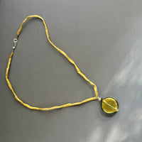 Murano Glass Large Light Green Coin Pendant on Silk Cord