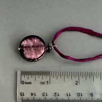 Murano Glass Large Purple Coin Pendant on Silk Cord