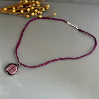 Murano Glass Large Purple Coin Pendant on Silk Cord