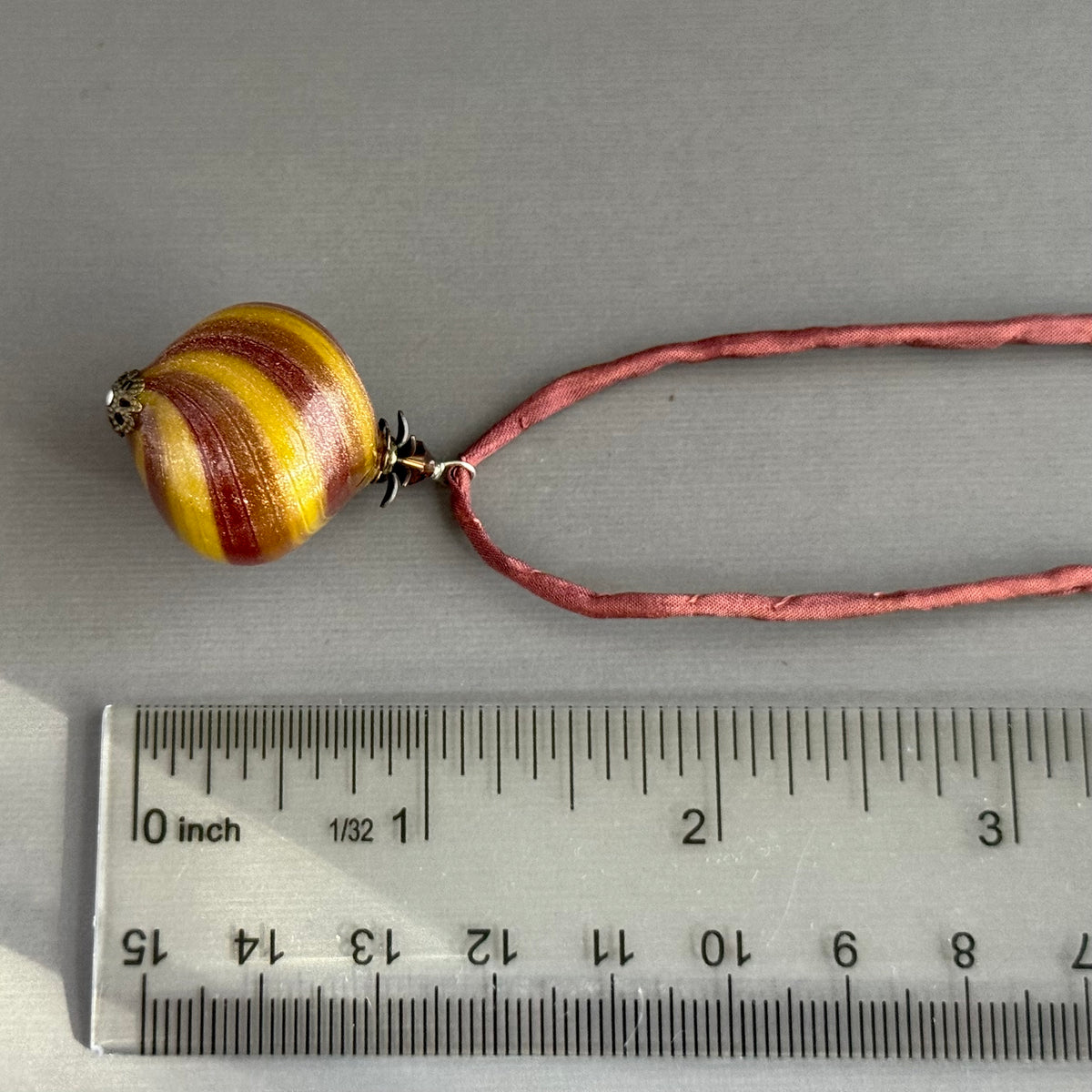 Handmade Brown and Gold Swirl Lamp Work Bead Necklace Hand Dyed Silk