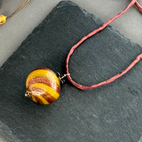 Handmade Brown and Gold Swirl Lamp Work Bead Necklace Hand Dyed Silk