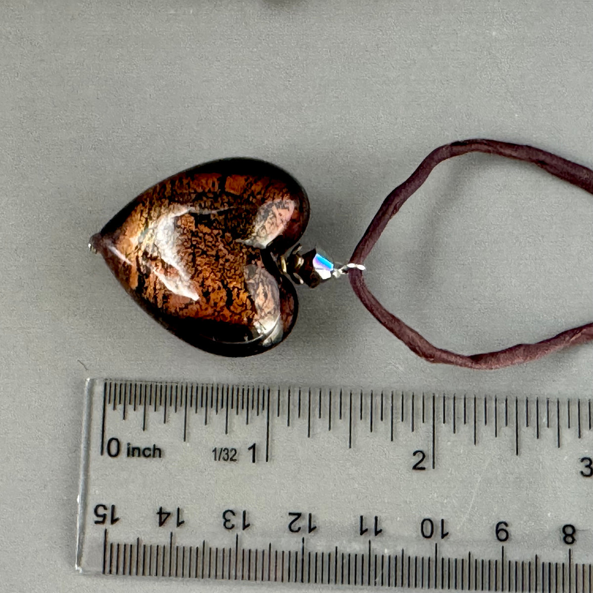 Huge Murano Glass Brown Heart on Silk Cord in Sterling Silver