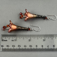 Large Hand Painted Rust and Gold Lucite Flower Earrings in Sterling Silver