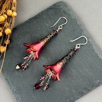 Large Hand Painted Dark Pink Lucite Flower Earrings in Sterling Silver