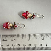 Large Red and Clear Czech Glass Bicone Earrings in Sterling Silver