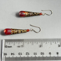 Victorian Autumn Czech Glass Drops with Brass Filigree Components in Sterling Silver