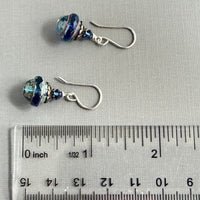 Indigo Blue Czech Glass Saturn Bead Earrings in Sterling Silver