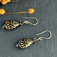 Black and Gold Acrylic Teardrop Earrings in Sterling Silver