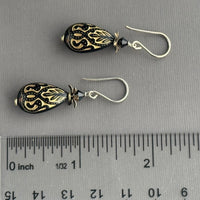 Black and Gold Acrylic Teardrop Earrings in Sterling Silver