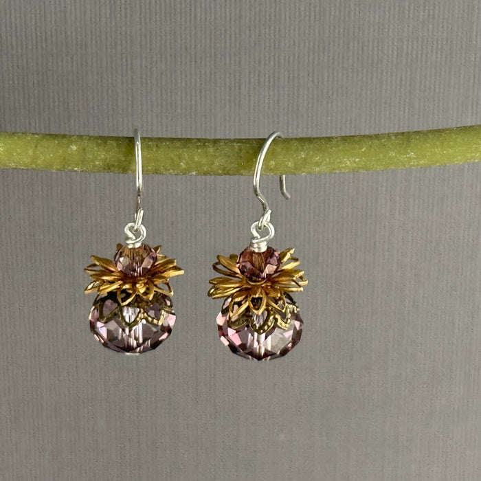 Vintage Lavender Swarovski Crystal Earrings in Sterling Silver