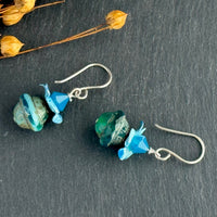 Blue Czech Glass Saturn Beads with Swarovski Crystals in Sterling Silver