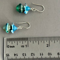 Blue Czech Glass Saturn Beads with Swarovski Crystals in Sterling Silver