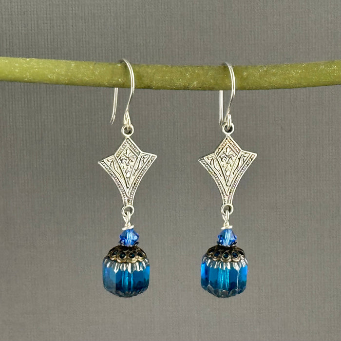 Indigo Blue Cathedral Drop "Victorian" Earrings in Sterling Silver