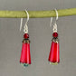 Czech Glass Red Dangle Earrings in Sterling Silver