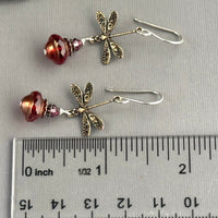 Czech Glass Red and Clear Saturn Earrings on Dragonfly Components in Sterling Silver