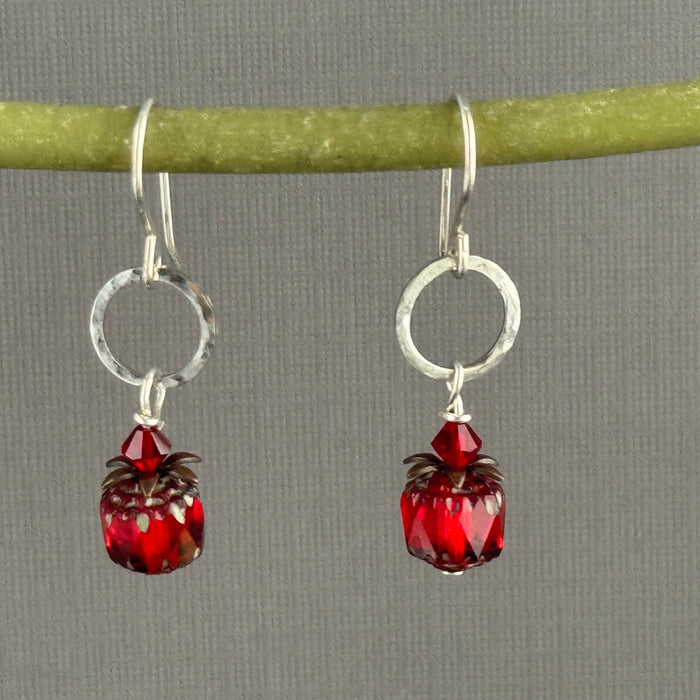 Czech Glass Red Cathedral Drop Earrings in Sterling Silver