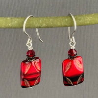 Red Czech Glass Rembrandt Diamond Triangle Earrings in Sterling Silver
