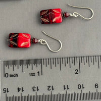 Red Czech Glass Rembrandt Diamond Triangle Earrings in Sterling Silver