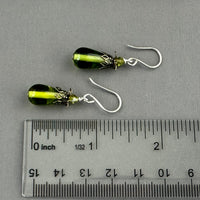 Vintage Handmade Czech Glass Lamp Work Green Earrings in Sterling Silver