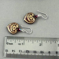 Czech Glass Dark Pink Heart Earrings in Sterling Silver