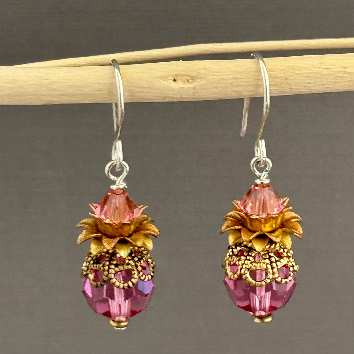 Vintage Pink Swarovski Crystal Earrings in Sterling Silver
