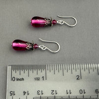Vintage Handmade Czech Glass Lamp Work Pink Earrings in Sterling Silver