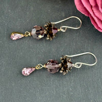 Vintage Dusty Rose Swarovski Crystal Drop Earrings in Sterling Silver