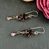 Czech Glass Pink and Yellow Wildflower Dangle Earrings in Sterling Silver