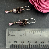 Czech Glass Pink and Yellow Wildflower Dangle Earrings in Sterling Silver