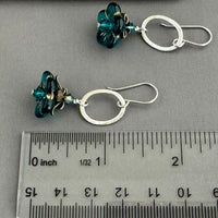 Czech Glass Dark Green Drop Flower Drop Earrings in Sterling Silver