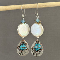 White Freshwater Coin Pearl Beachy Earrings in Sterling Silver