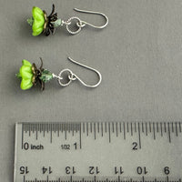 Green Czech Glass Flower Drop Earrings in Sterling Silver
