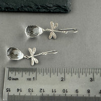 Large Crystal Quartz Briollet Dragon Fly Earrings in Sterling Silver