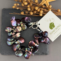 Gray Iridescent Freshwater Pearl Paddle Bracelet in Sterling Silver