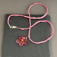 Czech Glass Pink and Yellow Flower Pendant Necklace in Sterling Silver