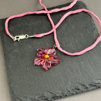 Czech Glass Pink and Yellow Flower Pendant Necklace in Sterling Silver