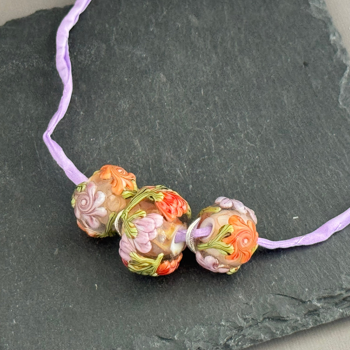 Handmade Floral Lamp Work Bead Necklace