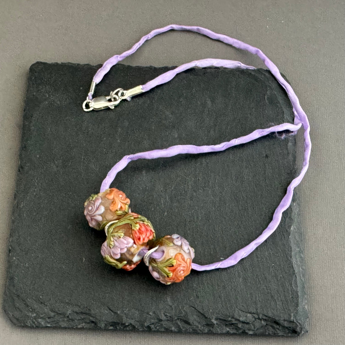 Handmade Floral Lamp Work Bead Necklace