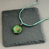 Czech Glass Green Hibiscus Flower Pendant Necklace in Sterling Silver