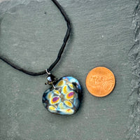 Czech Glass Huge Black Heart Pendant Necklace on Silk Cord