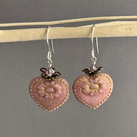 Czech Glass Pink Heart Earrings in Sterling Silver