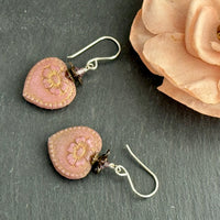 Czech Glass Pink Heart Earrings in Sterling Silver