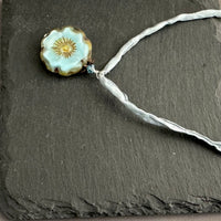 Czech Glass Light Blue Hibiscus Flower Pendant Necklace in Sterling Silver