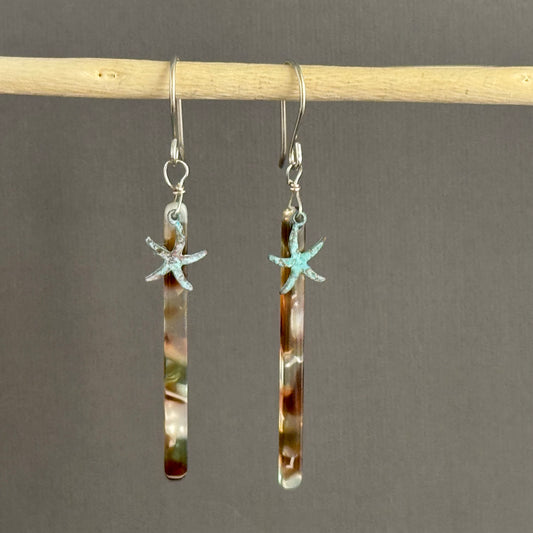 Acrylic Stick Earrings with Star Fish Charms in Sterling Silver
