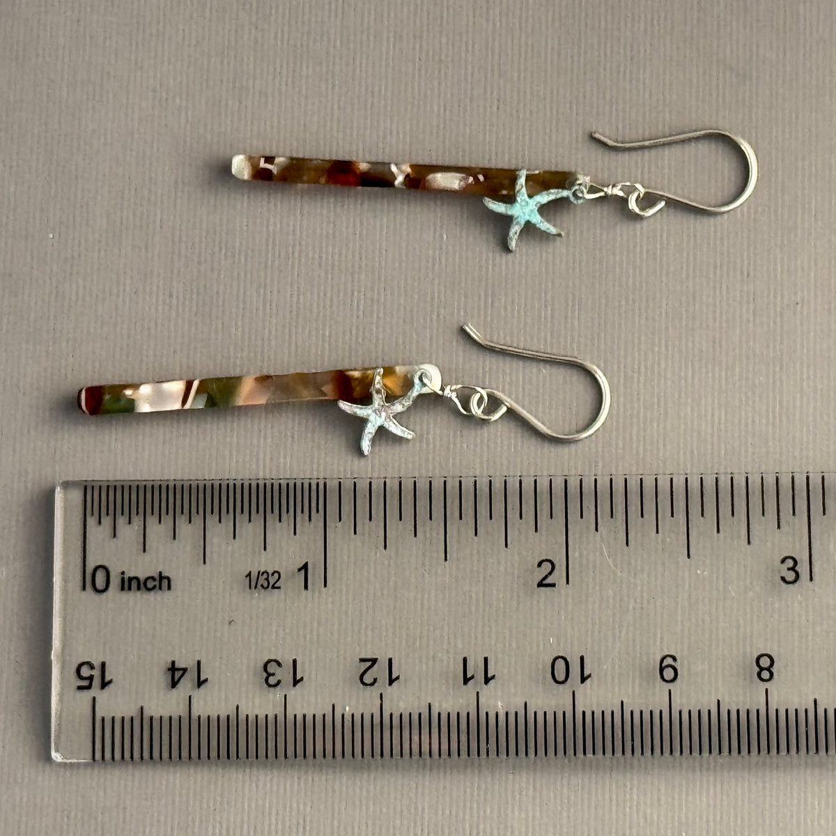 Acrylic Stick Earrings with Star Fish Charms in Sterling Silver