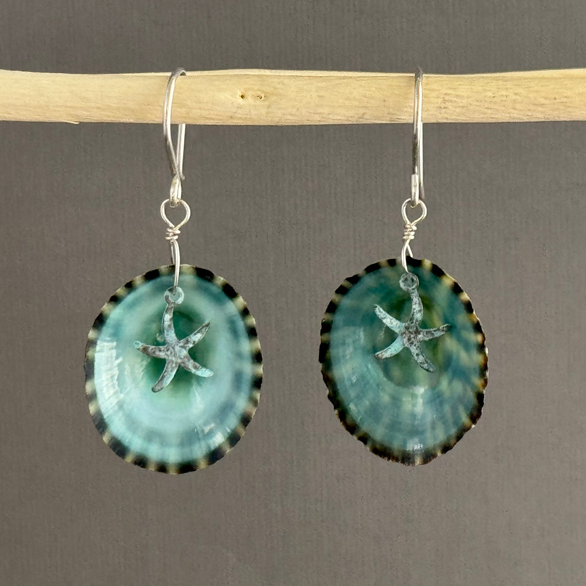 Natural Green Limpet Shell Earrings in Sterling Silver