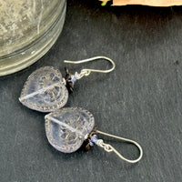 Czech Glass Light Lavender Heart Earrings in Sterling Silver