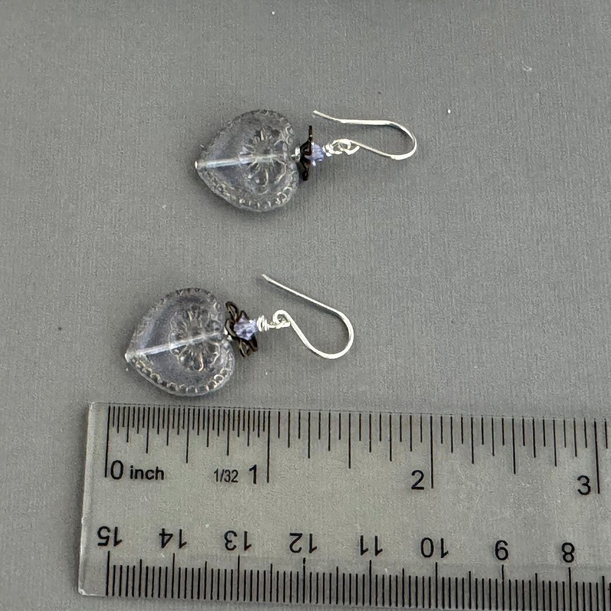 Czech Glass Light Lavender Heart Earrings in Sterling Silver