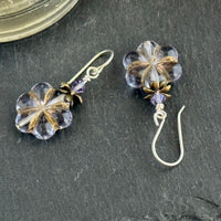 Czech Glass Lavender Flower Earrings in Sterling Silver